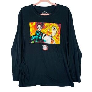Demon Slayer Mugen Train Long Sleeve Shirt XL Tanjiro Rengoku Black Anime Tee